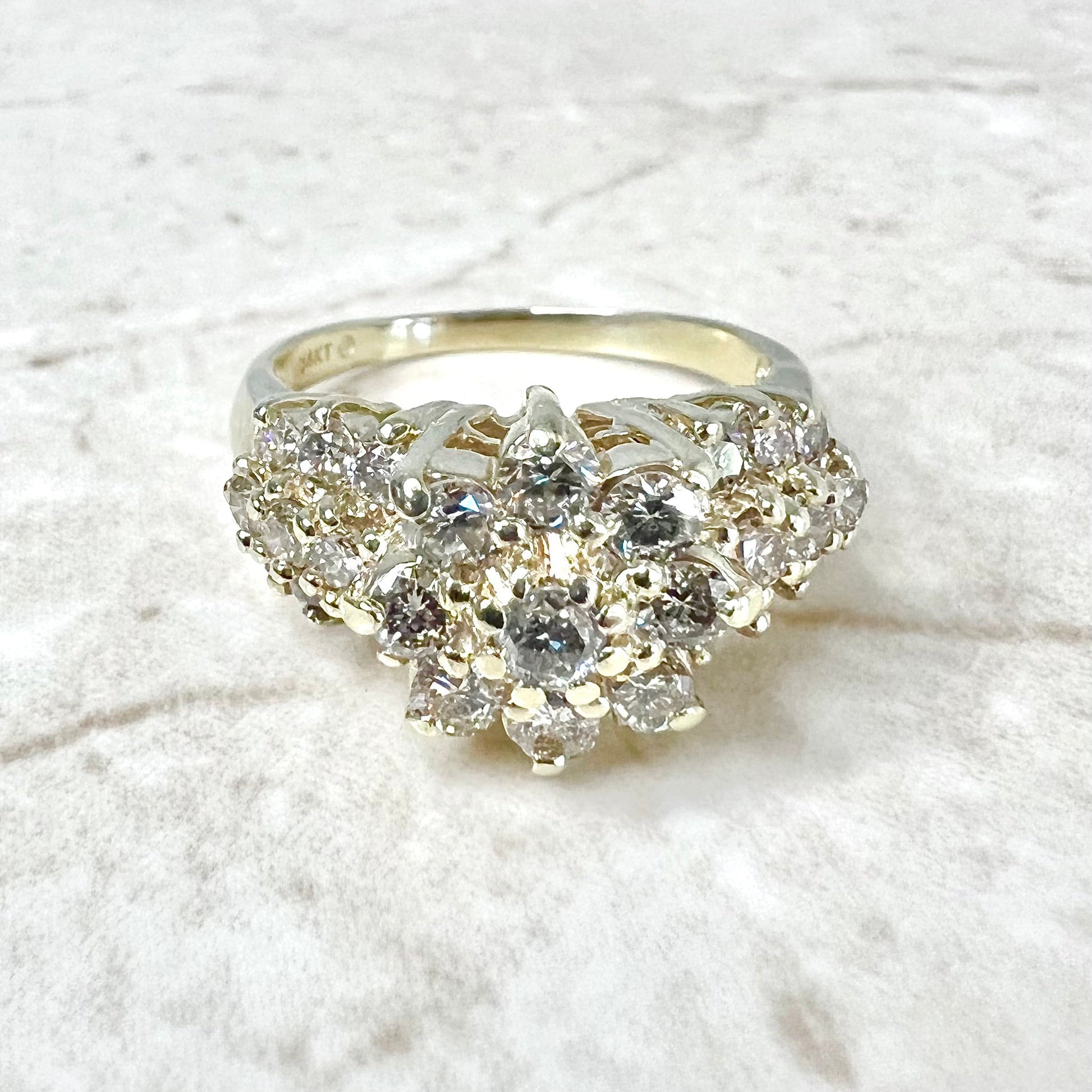 14 Karat Yellow Gold 1.75 Carat Diamond Cluster Ring - WeilJewelry