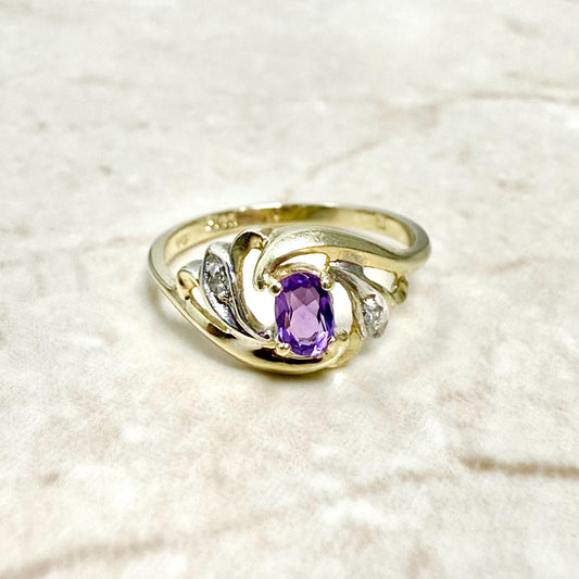 14 Karat Yellow Gold Amethyst Solitaire Ring With Diamond Accent - WeilJewelry