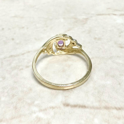 14 Karat Yellow Gold Amethyst Solitaire Ring With Diamond Accent - WeilJewelry