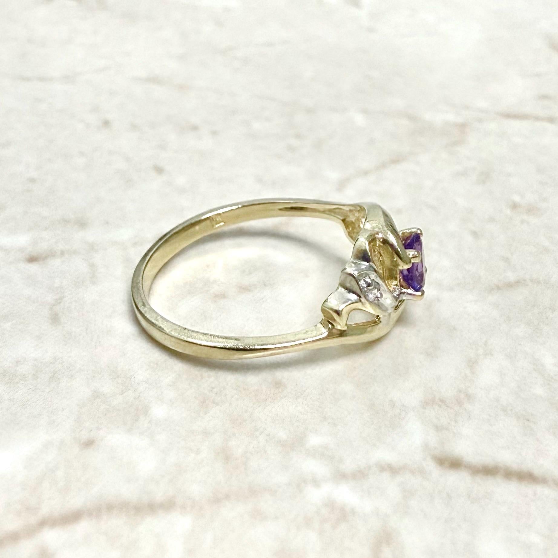 14 Karat Yellow Gold Amethyst Solitaire Ring With Diamond Accent - WeilJewelry