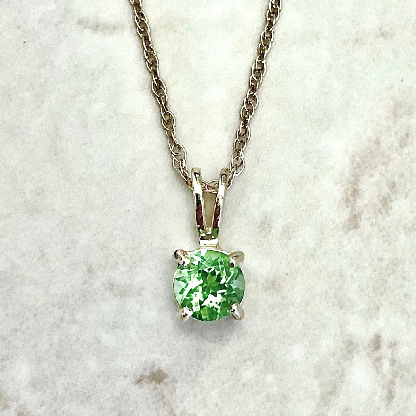 14 Karat Yellow Gold August Birthstone Natural Round Peridot Solitaire Pendant Necklace - WeilJewelry