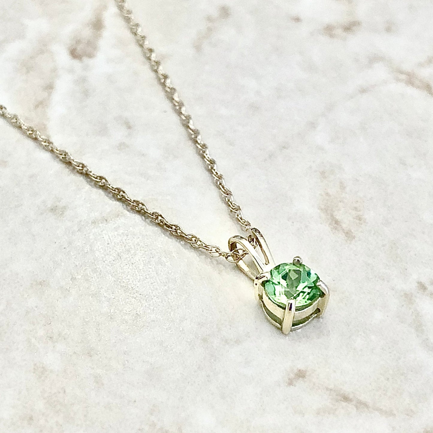 14 Karat Yellow Gold August Birthstone Natural Round Peridot Solitaire Pendant Necklace - WeilJewelry