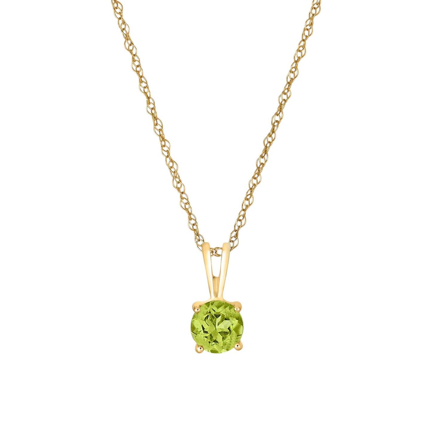 14 Karat Yellow Gold August Birthstone Natural Round Peridot Solitaire Pendant Necklace - WeilJewelry
