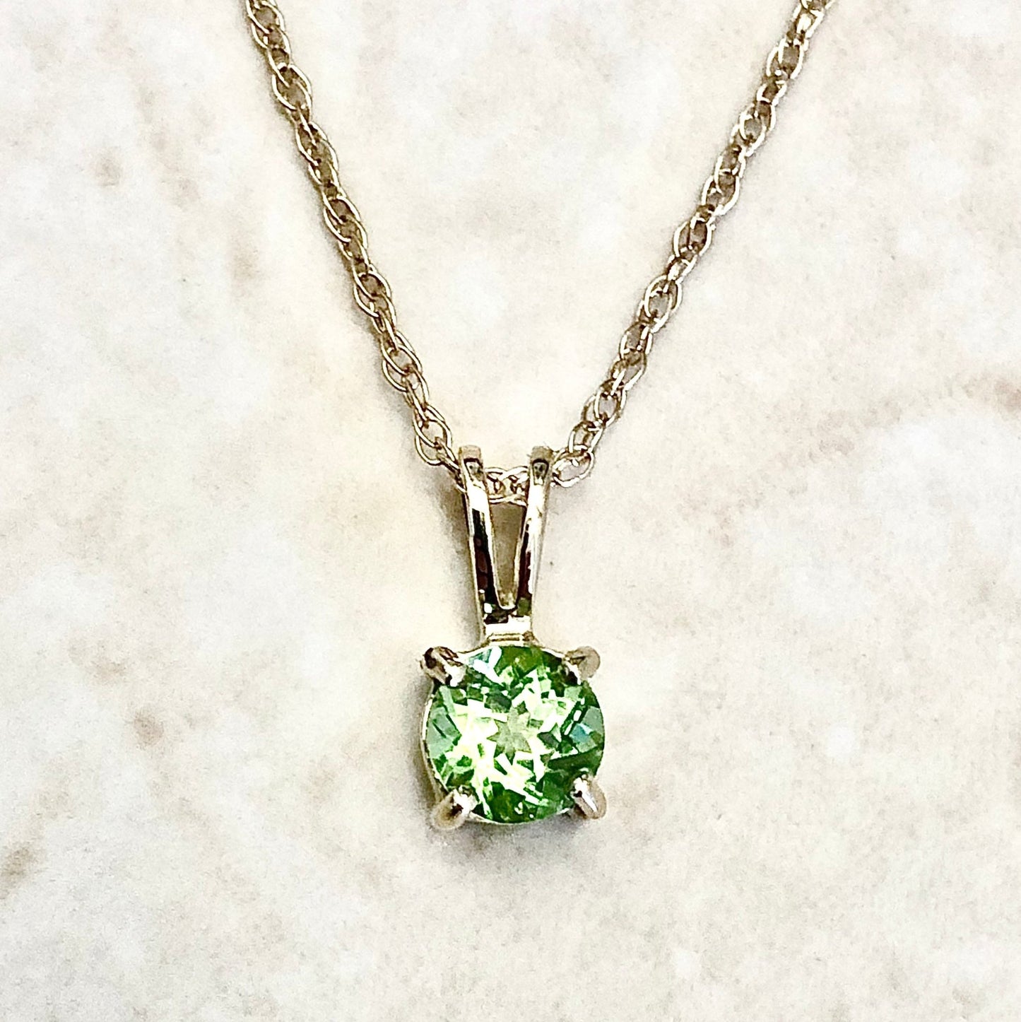 14 Karat Yellow Gold August Birthstone Natural Round Peridot Solitaire Pendant Necklace - WeilJewelry