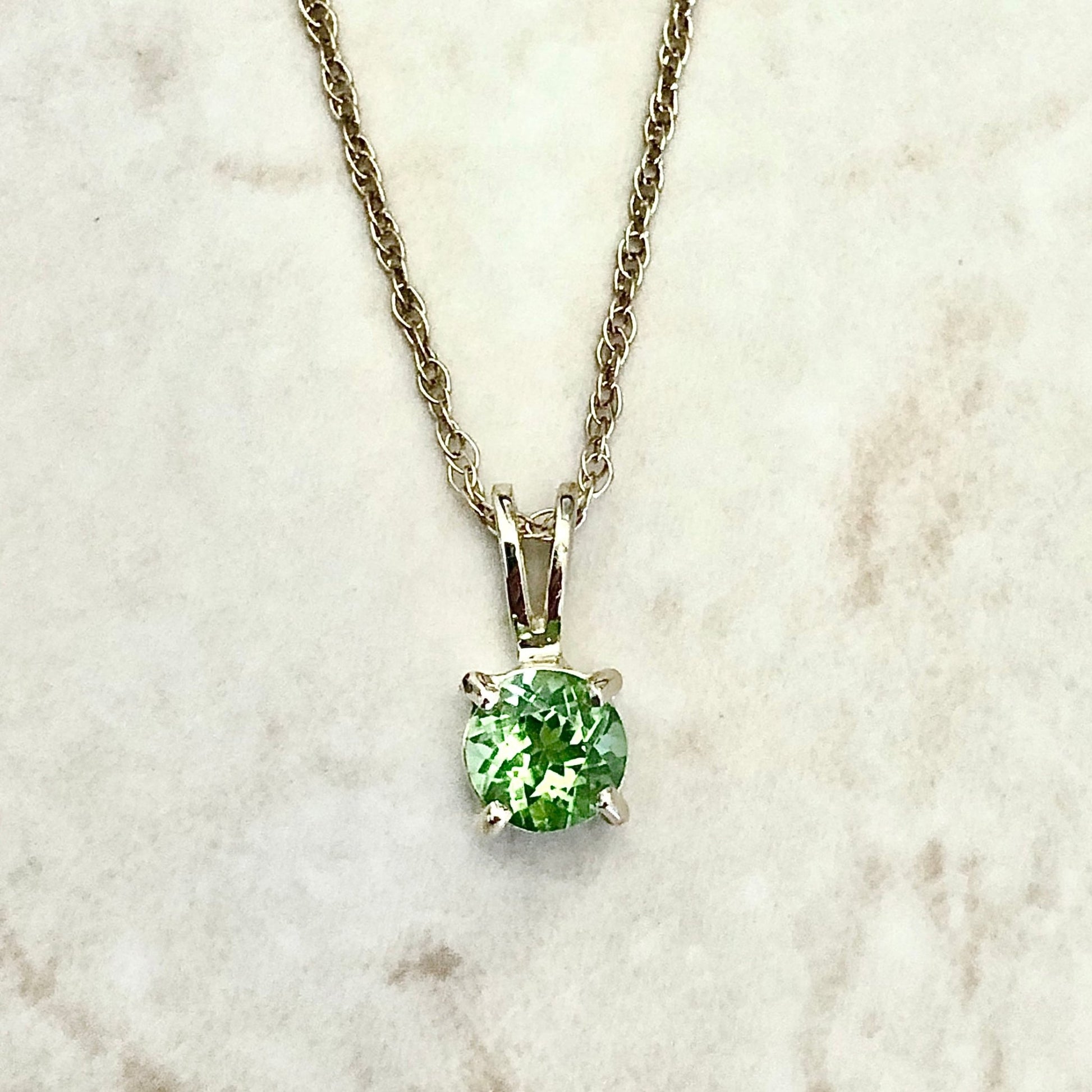 14 Karat Yellow Gold August Birthstone Natural Round Peridot Solitaire Pendant Necklace - WeilJewelry