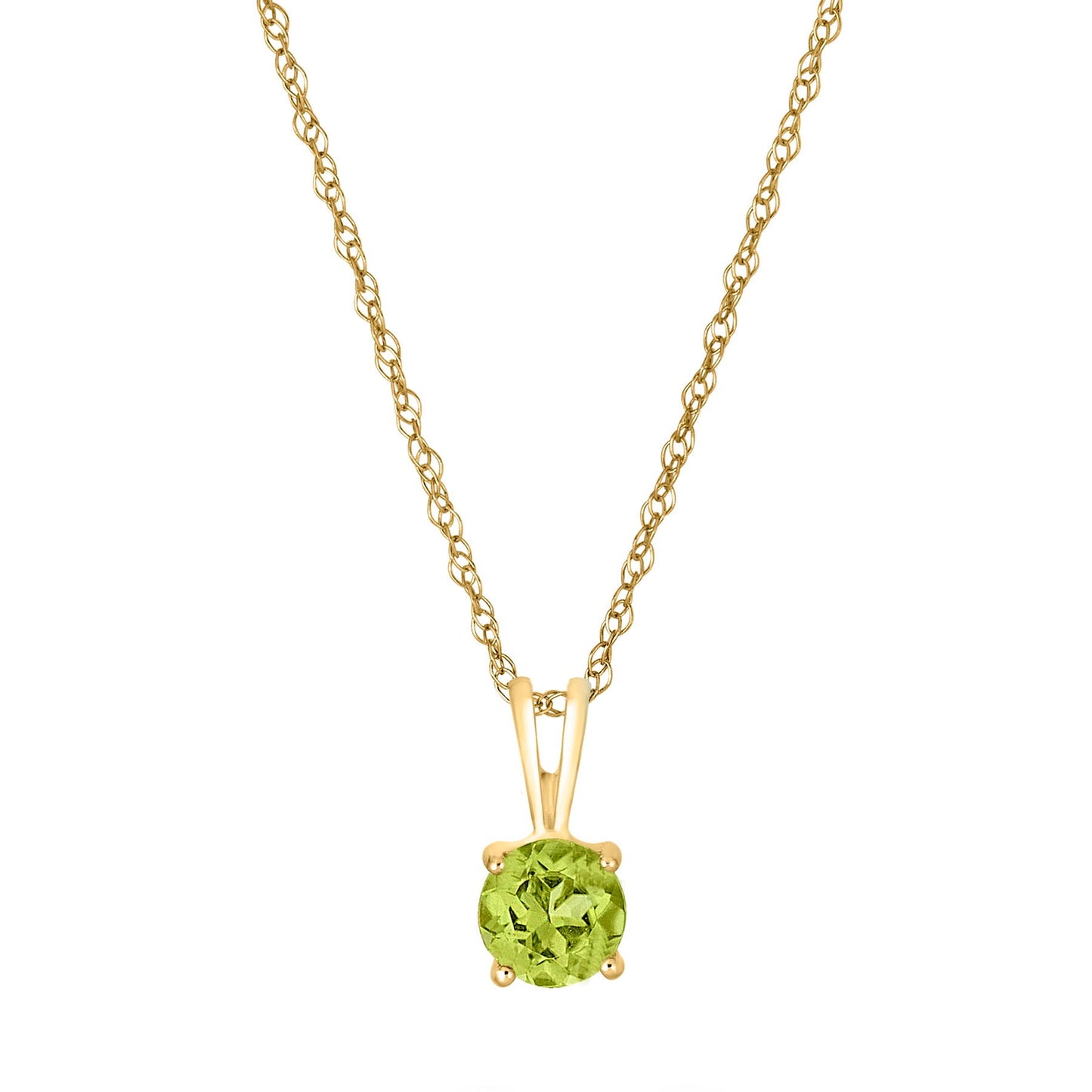 14 Karat Yellow Gold August Birthstone Natural Round Peridot Solitaire Pendant Necklace - WeilJewelry