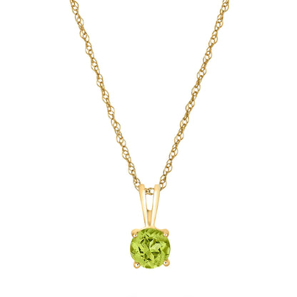 14 Karat Yellow Gold August Birthstone Natural Round Peridot Solitaire Pendant Necklace - WeilJewelry
