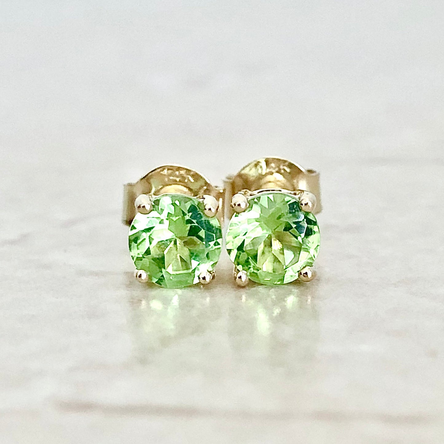 14 Karat Yellow Gold August Birthstone Natural Round Peridot Stud Earrings - WeilJewelry