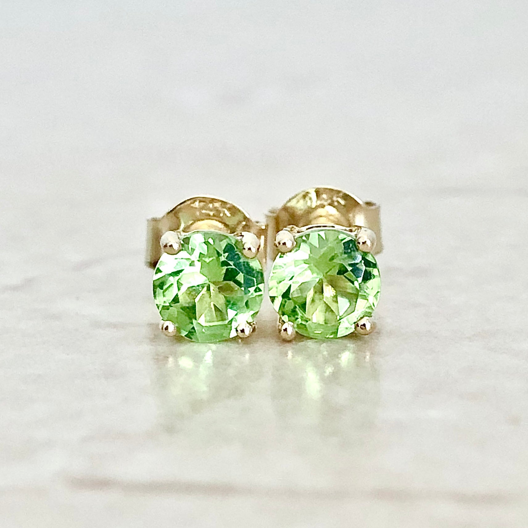 14 Karat Yellow Gold August Birthstone Natural Round Peridot Stud Earrings - WeilJewelry