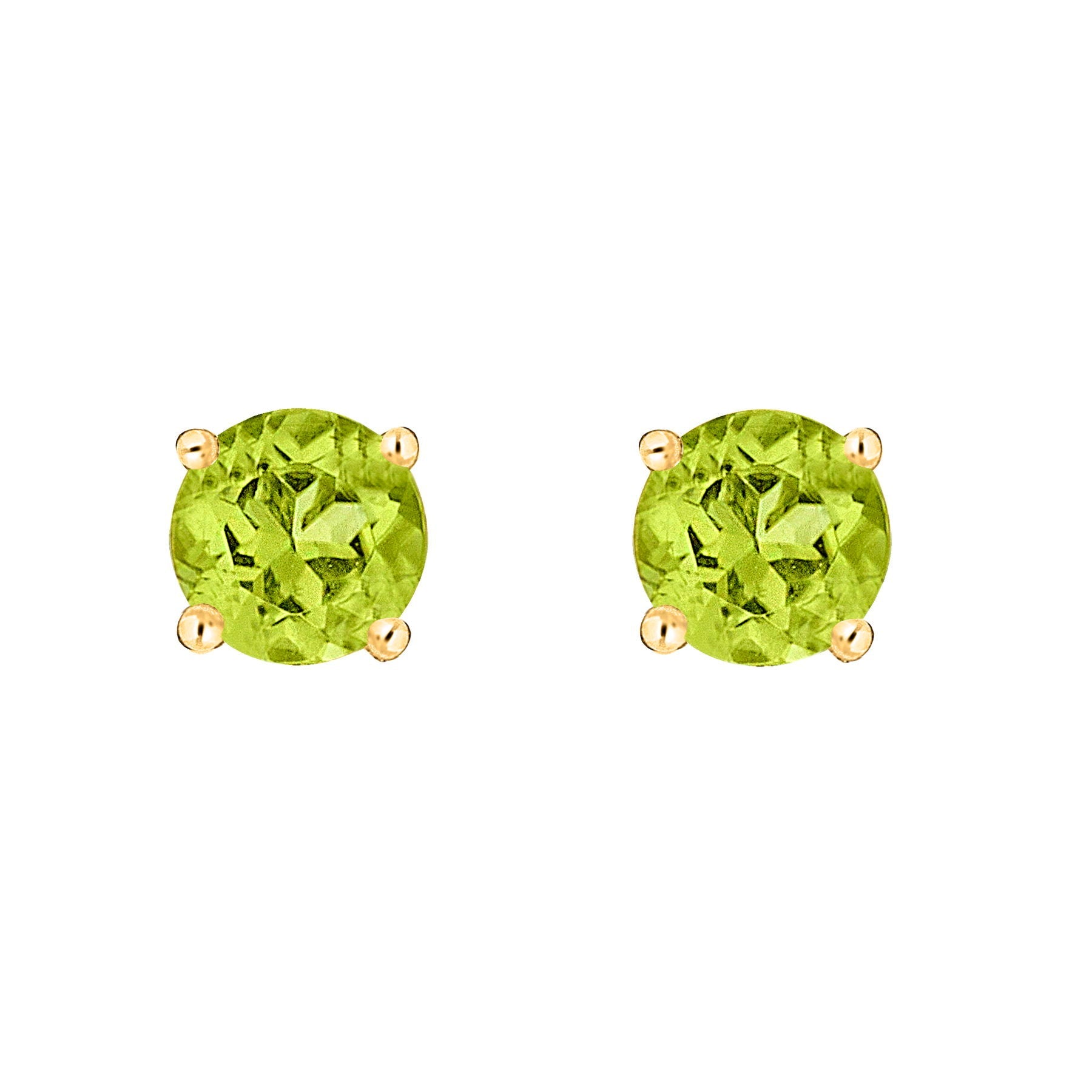 14 Karat Yellow Gold August Birthstone Natural Round Peridot Stud Earrings - WeilJewelry