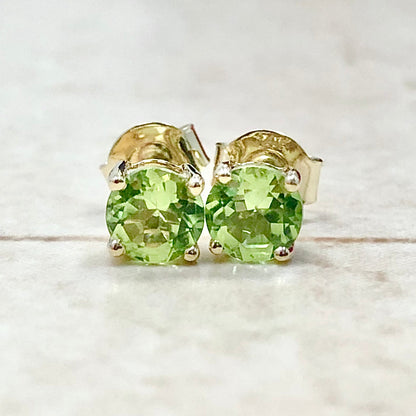 14 Karat Yellow Gold August Birthstone Natural Round Peridot Stud Earrings - WeilJewelry