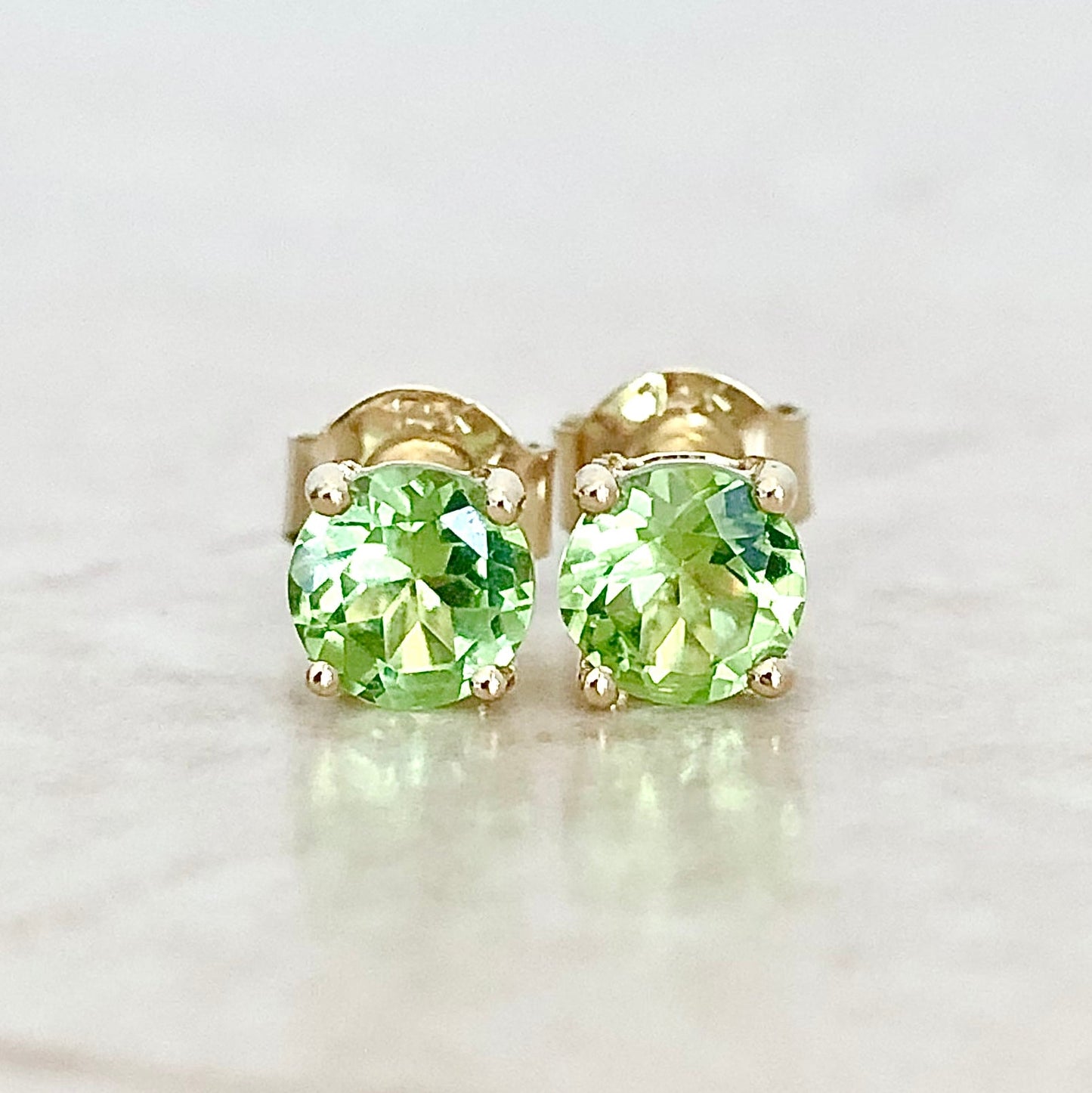 14 Karat Yellow Gold August Birthstone Natural Round Peridot Stud Earrings - WeilJewelry