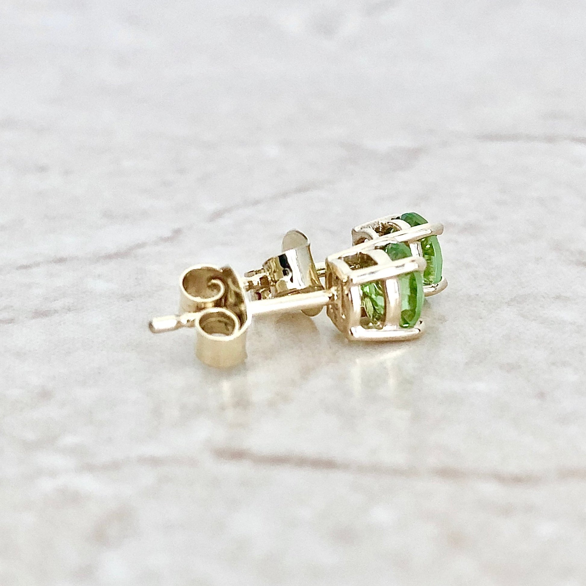 14 Karat Yellow Gold August Birthstone Natural Round Peridot Stud Earrings - WeilJewelry