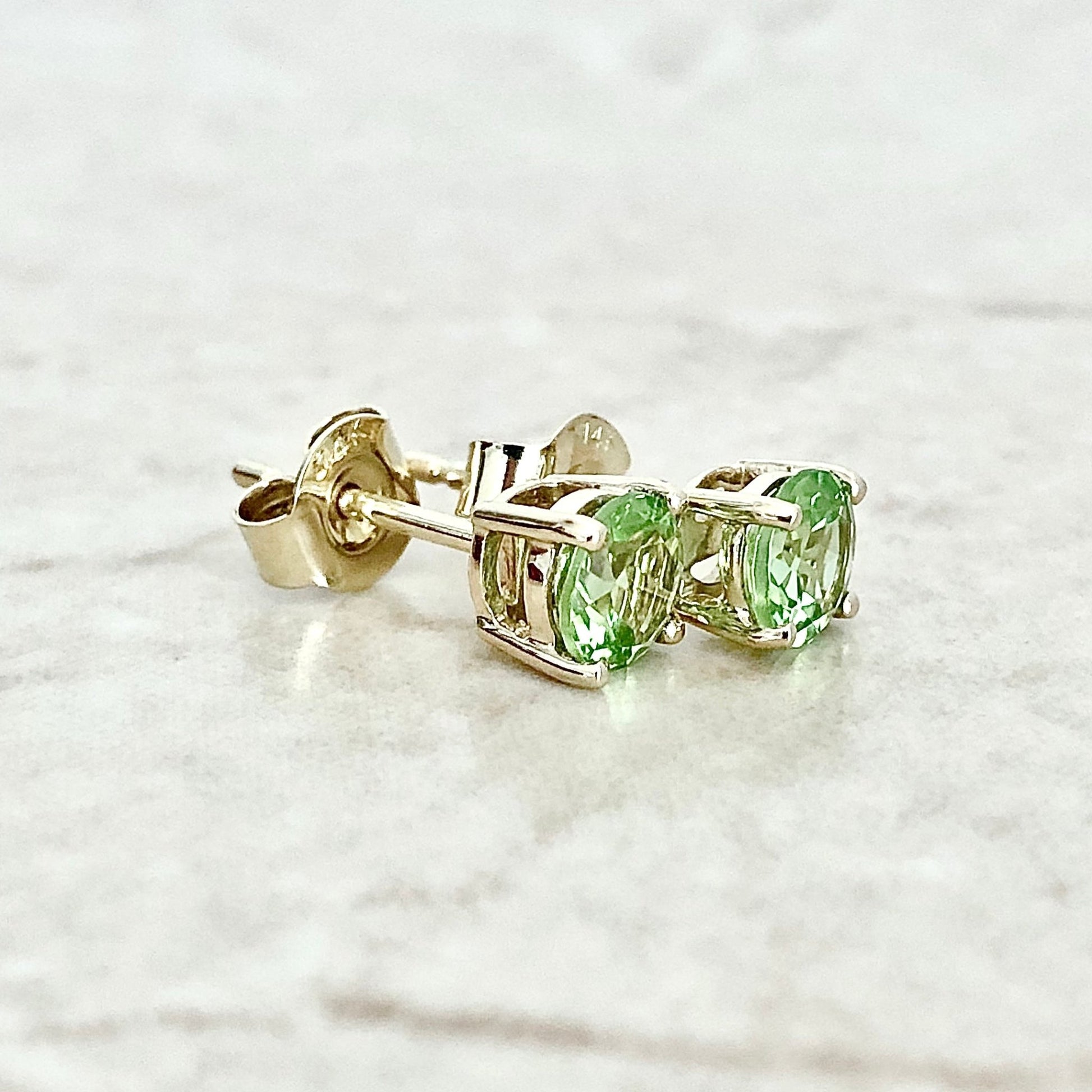 14 Karat Yellow Gold August Birthstone Natural Round Peridot Stud Earrings - WeilJewelry