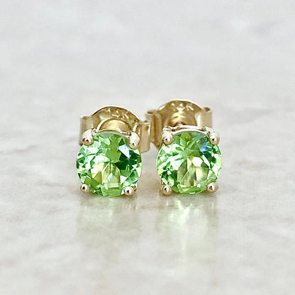 14 Karat Yellow Gold August Birthstone Natural Round Peridot Stud Earrings - WeilJewelry