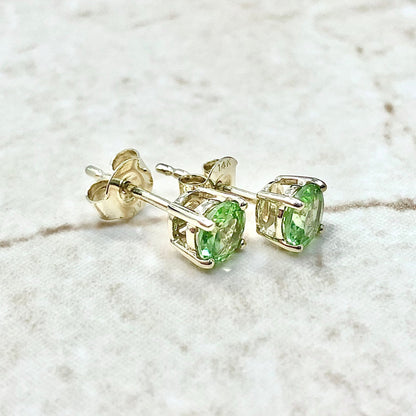 14 Karat Yellow Gold August Birthstone Natural Round Peridot Stud Earrings - WeilJewelry