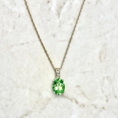 14 Karat Yellow Gold August Birthstone Oval Peridot & Diamond Pendant Necklace - WeilJewelry