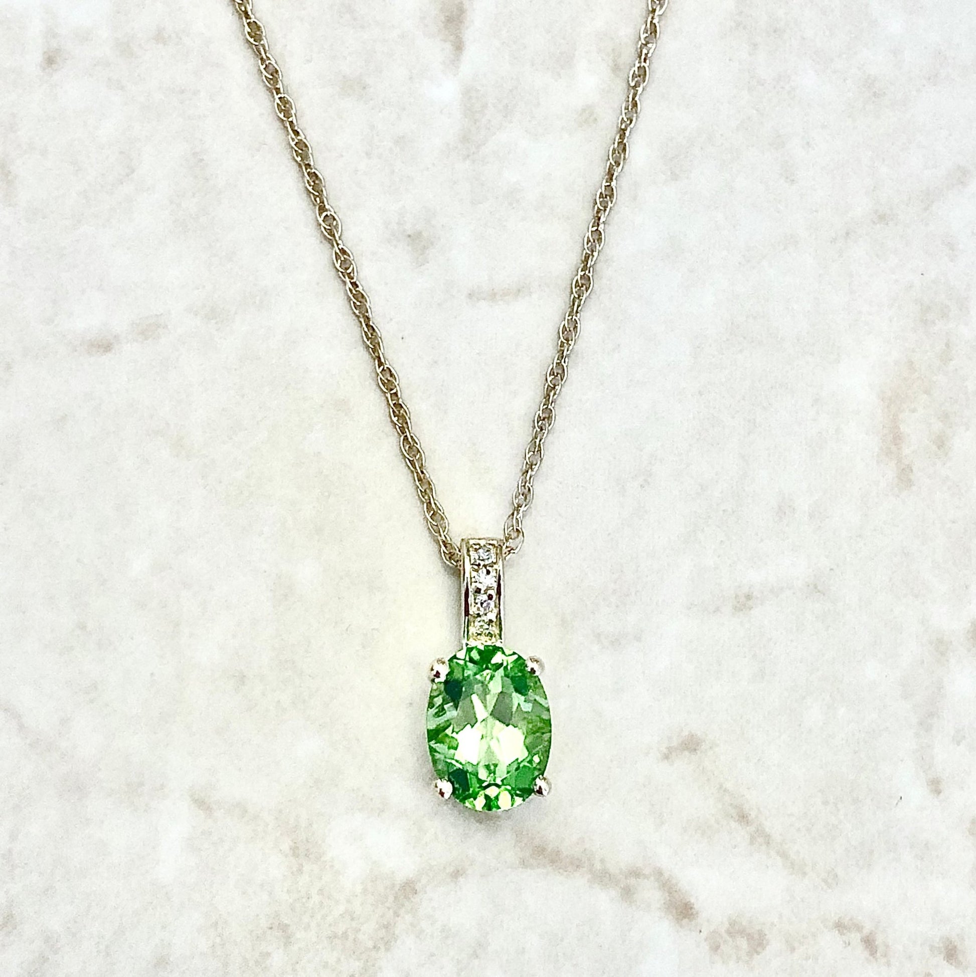 14 Karat Yellow Gold August Birthstone Oval Peridot & Diamond Pendant Necklace - WeilJewelry