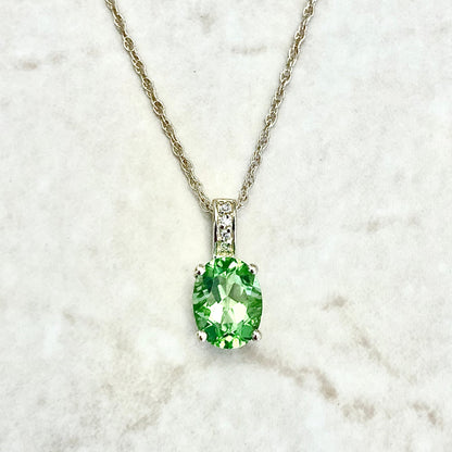 14 Karat Yellow Gold August Birthstone Oval Peridot & Diamond Pendant Necklace - WeilJewelry