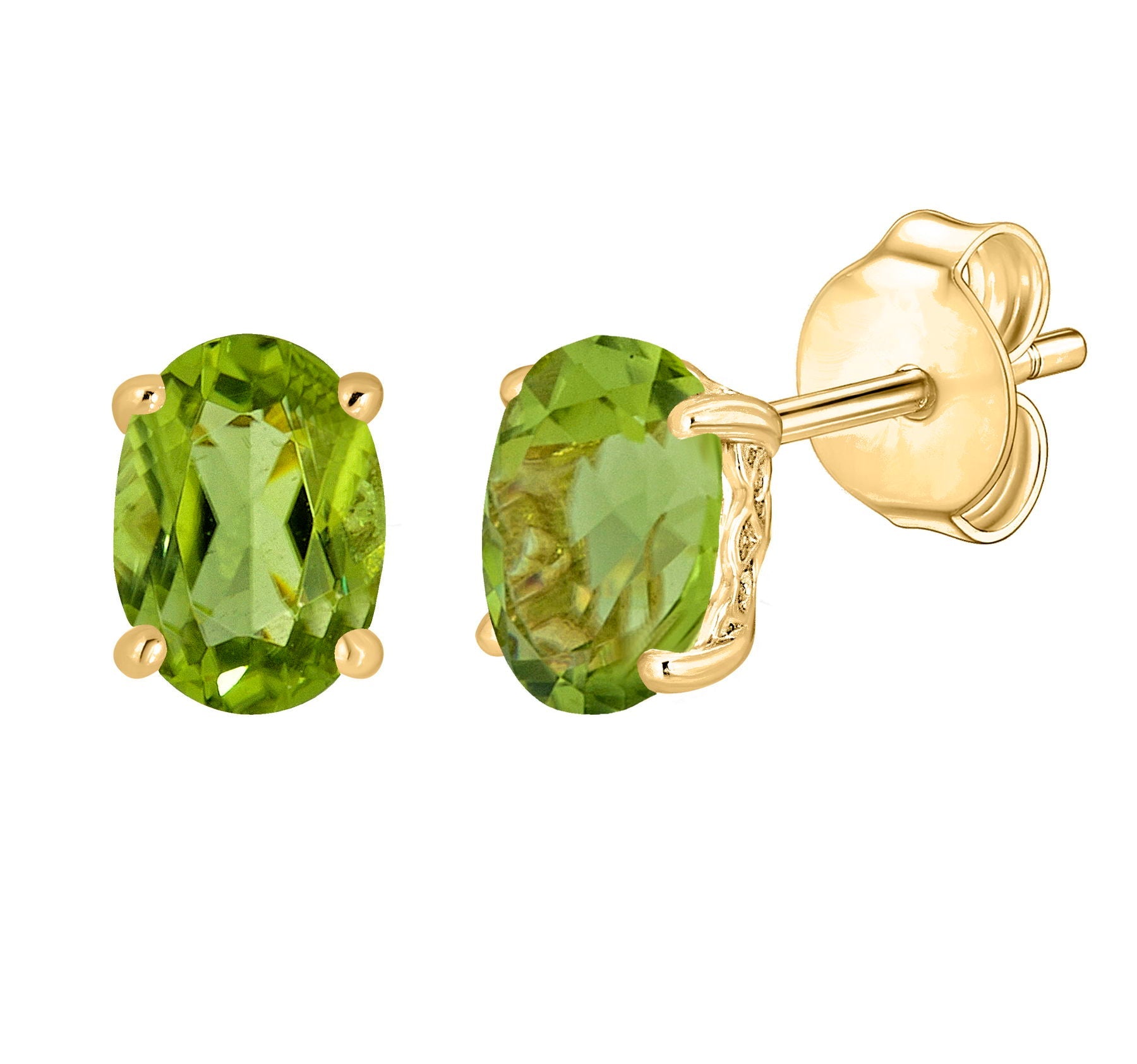 14 Karat Yellow Gold August Birthstone Oval Peridot Stud Earrings - WeilJewelry