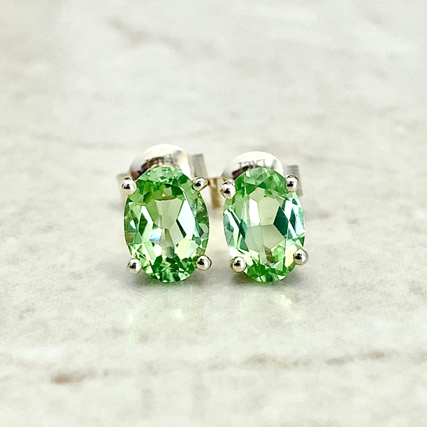 14 Karat Yellow Gold August Birthstone Oval Peridot Stud Earrings - WeilJewelry