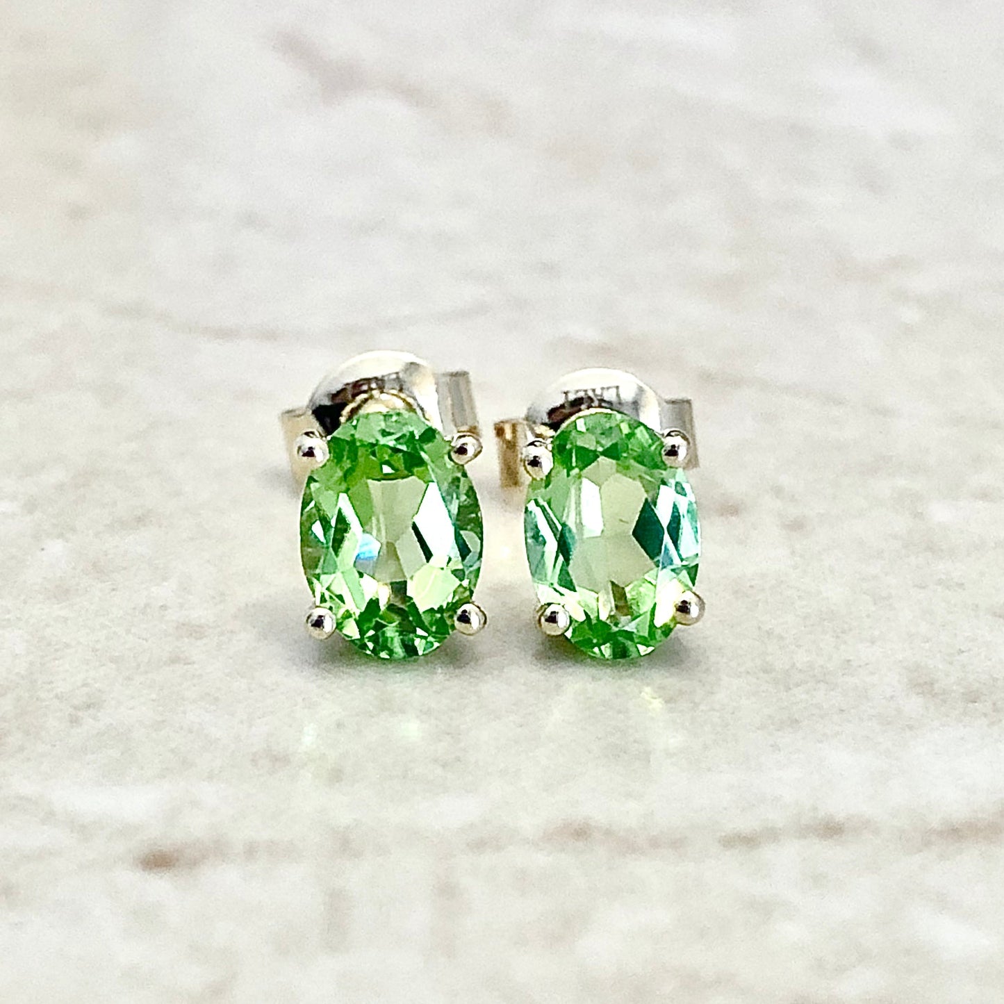 14 Karat Yellow Gold August Birthstone Oval Peridot Stud Earrings - WeilJewelry