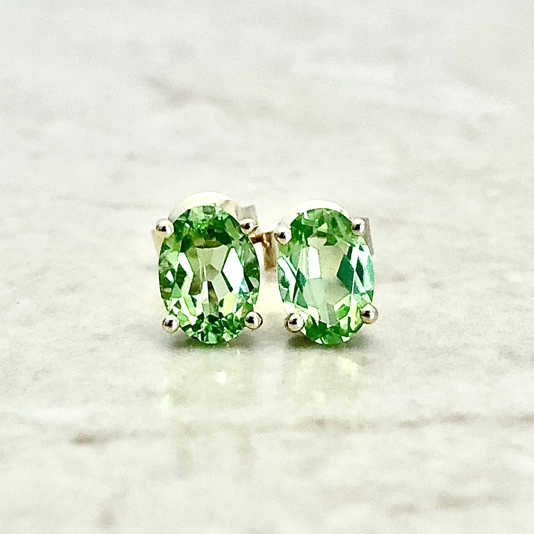 14 Karat Yellow Gold August Birthstone Oval Peridot Stud Earrings - WeilJewelry