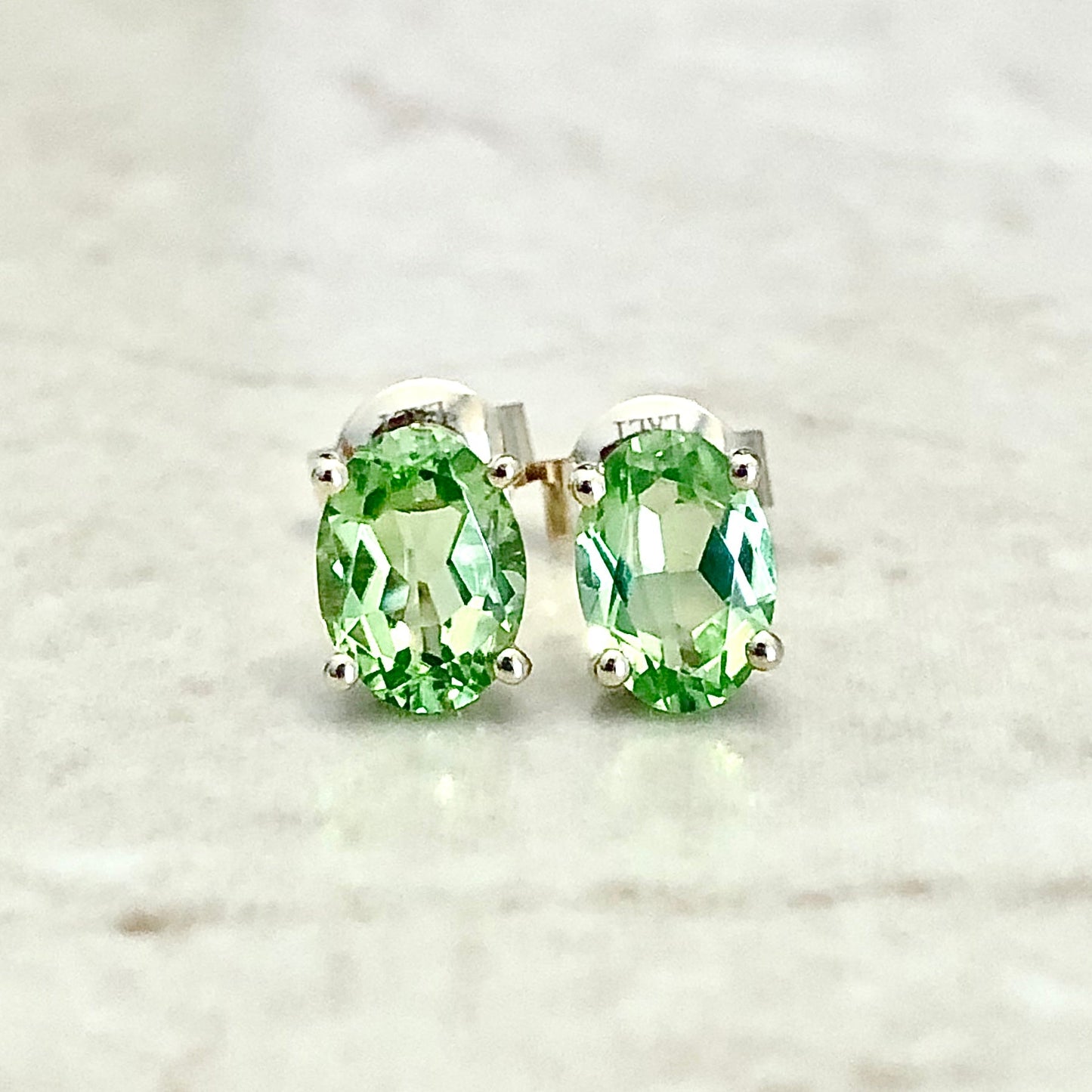 14 Karat Yellow Gold August Birthstone Oval Peridot Stud Earrings - WeilJewelry