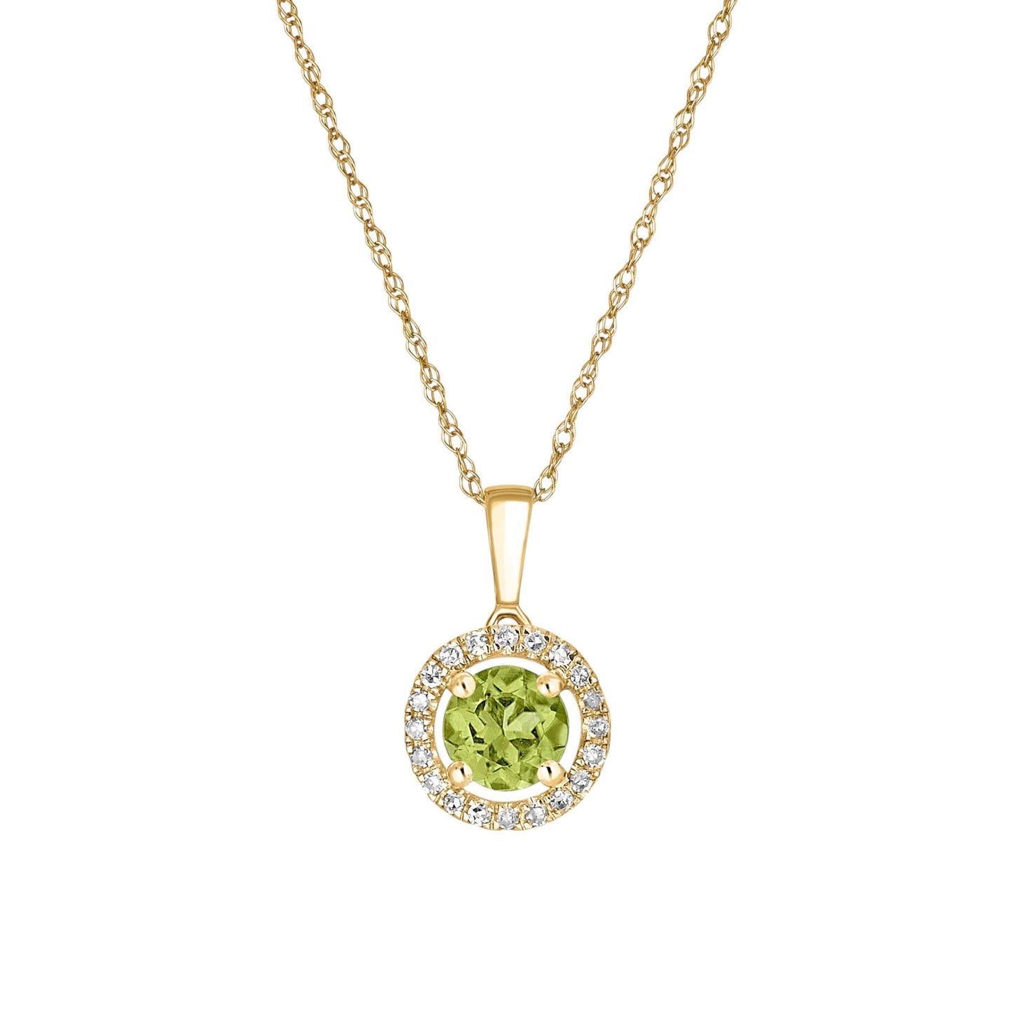14 Karat Yellow Gold August Birthstone Round Peridot & Diamond Halo Pendant Necklace - WeilJewelry
