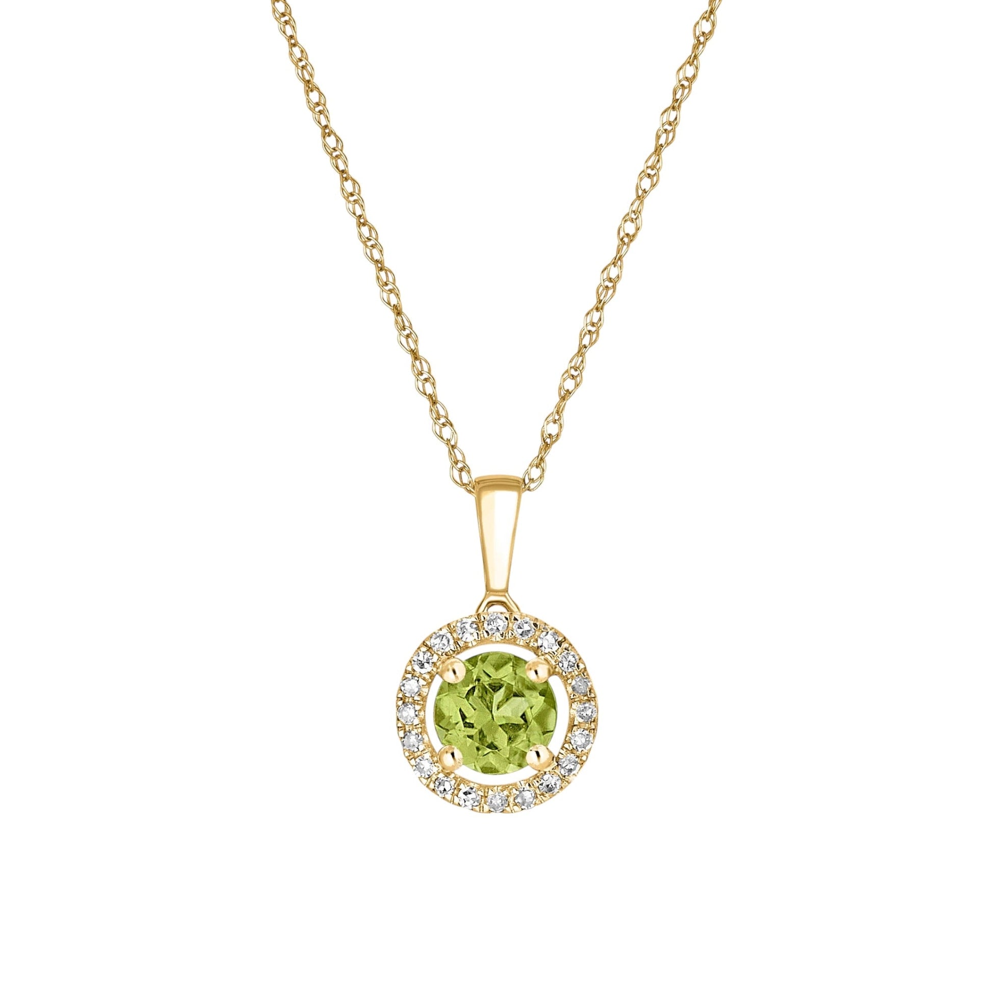14 Karat Yellow Gold August Birthstone Round Peridot & Diamond Halo Pendant Necklace - WeilJewelry
