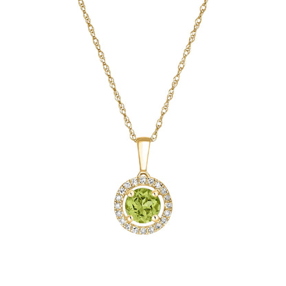 14 Karat Yellow Gold August Birthstone Round Peridot & Diamond Halo Pendant Necklace - WeilJewelry