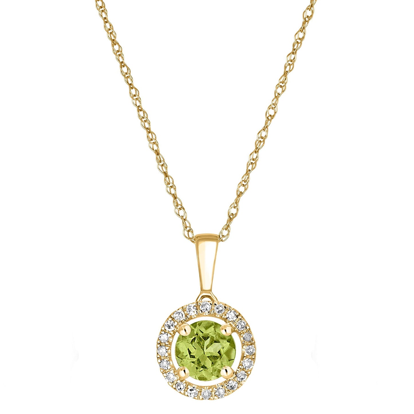 14 Karat Yellow Gold August Birthstone Round Peridot & Diamond Halo Pendant Necklace - WeilJewelry