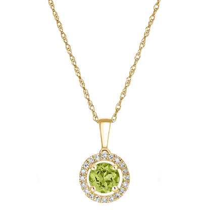 14 Karat Yellow Gold August Birthstone Round Peridot & Diamond Halo Pendant Necklace - WeilJewelry