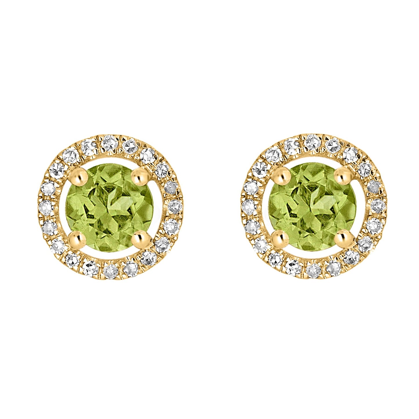 14 Karat Yellow Gold August Birthstone Round Peridot & Diamond Halo Stud Earrings - WeilJewelry