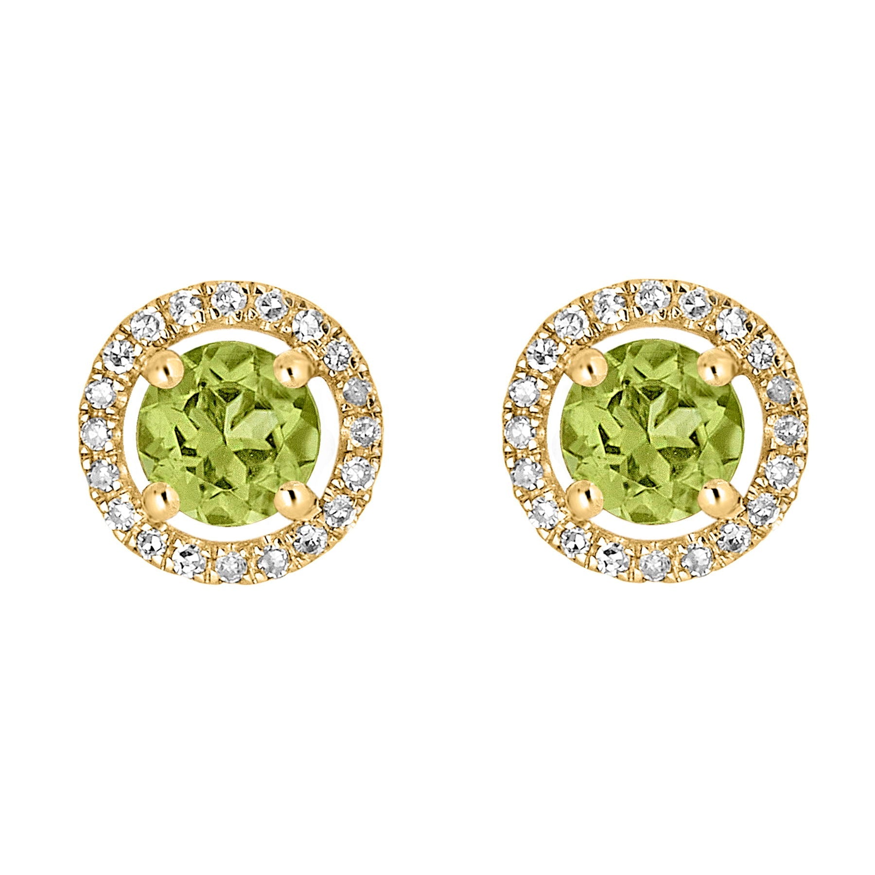14 Karat Yellow Gold August Birthstone Round Peridot & Diamond Halo Stud Earrings - WeilJewelry