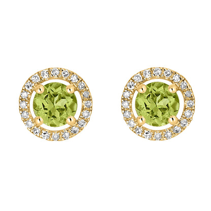 14 Karat Yellow Gold August Birthstone Round Peridot & Diamond Halo Stud Earrings - WeilJewelry