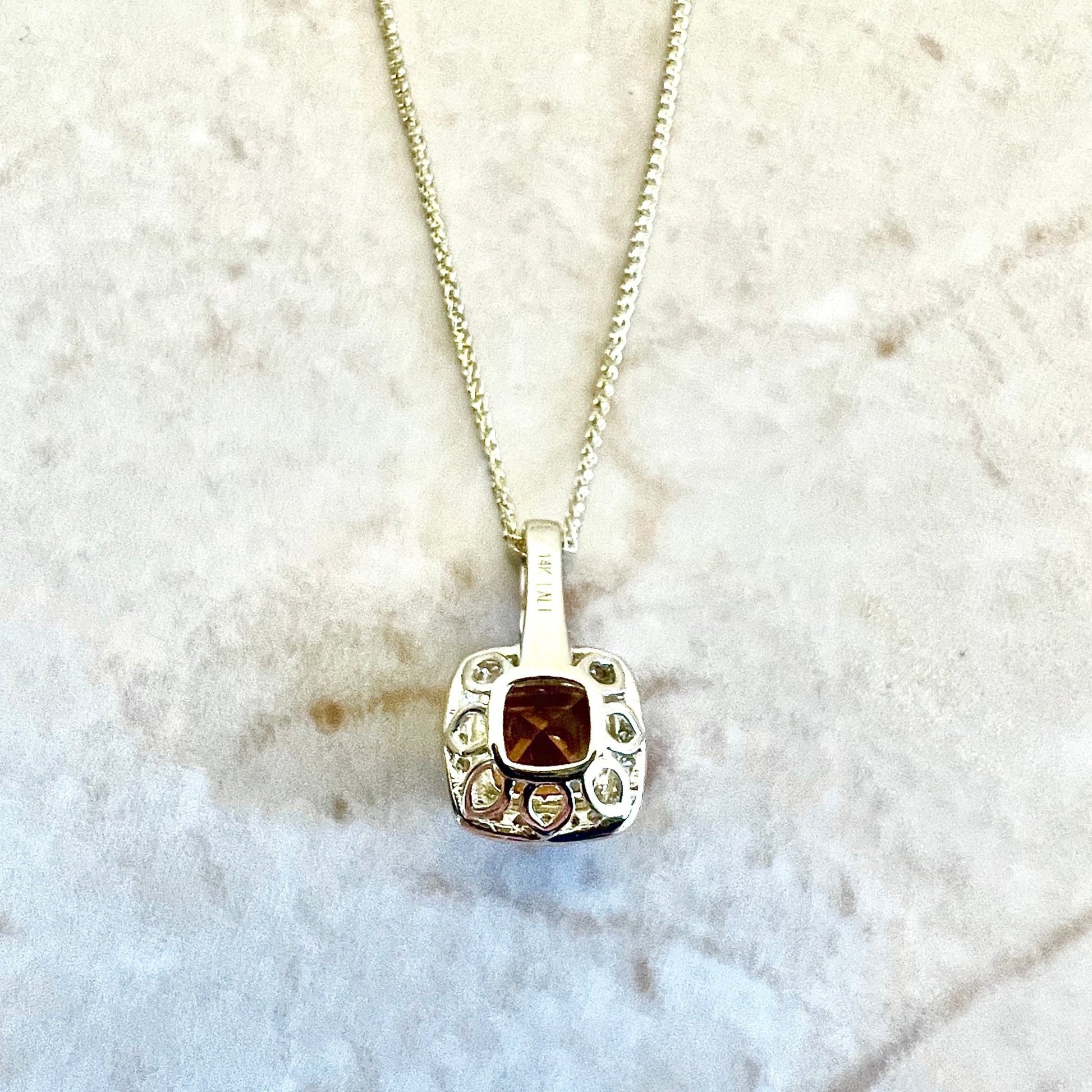 14 Karat Yellow Gold Birthstone Citrine & Diamond Halo Pendant Necklace - WeilJewelry