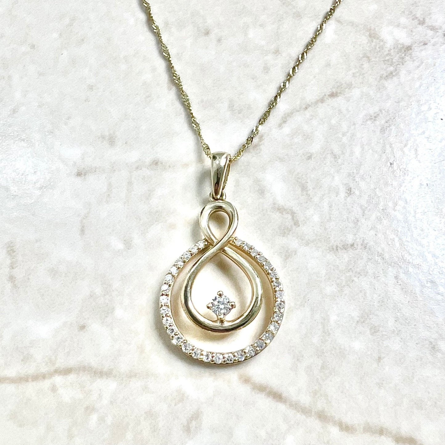 14 Karat Yellow Gold Diamond Infinity Pendant Necklace - WeilJewelry