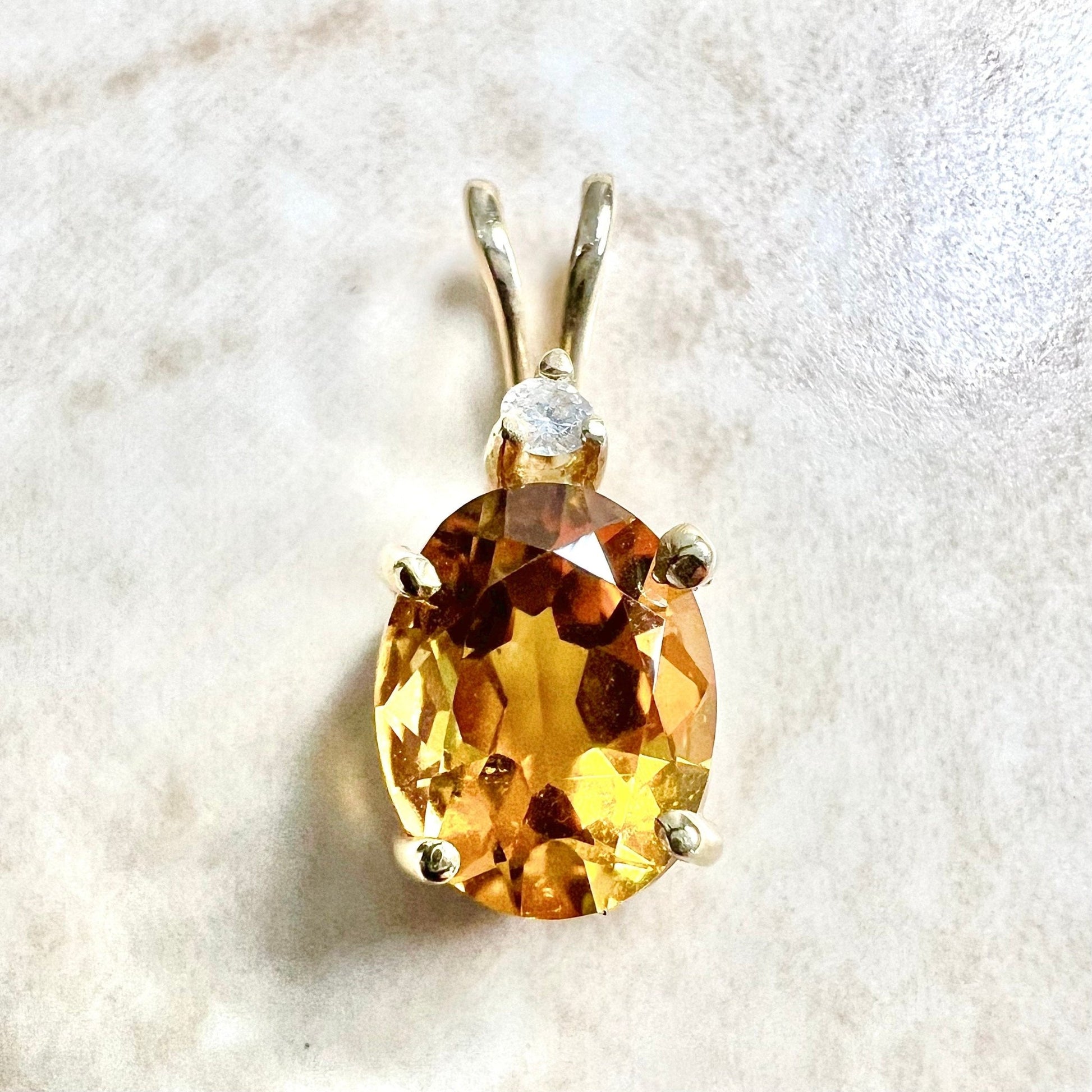 14 Karat Yellow Gold Diamond & Oval Citrine Pendant - WeilJewelry