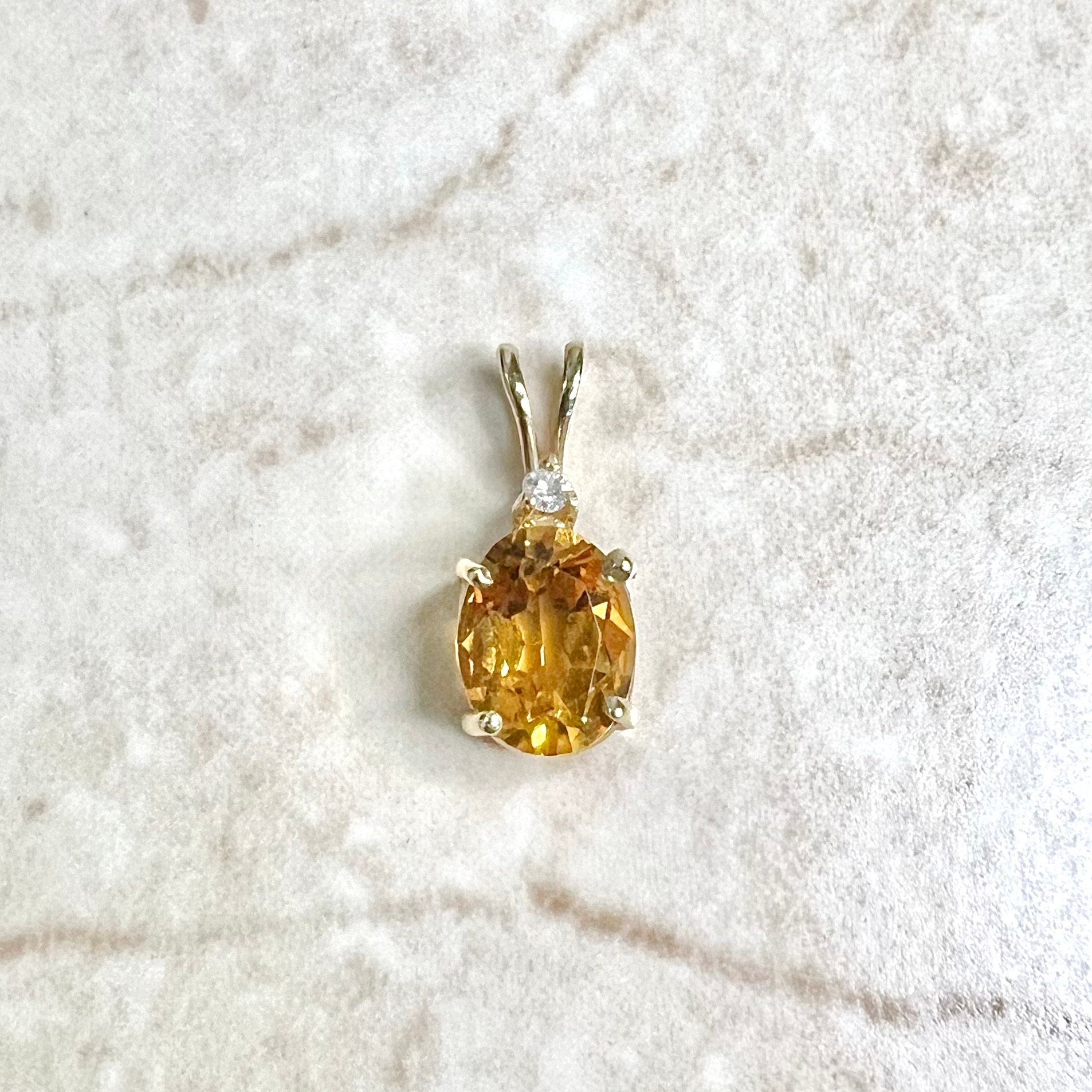 14 Karat Yellow Gold Diamond & Oval Citrine Pendant - WeilJewelry