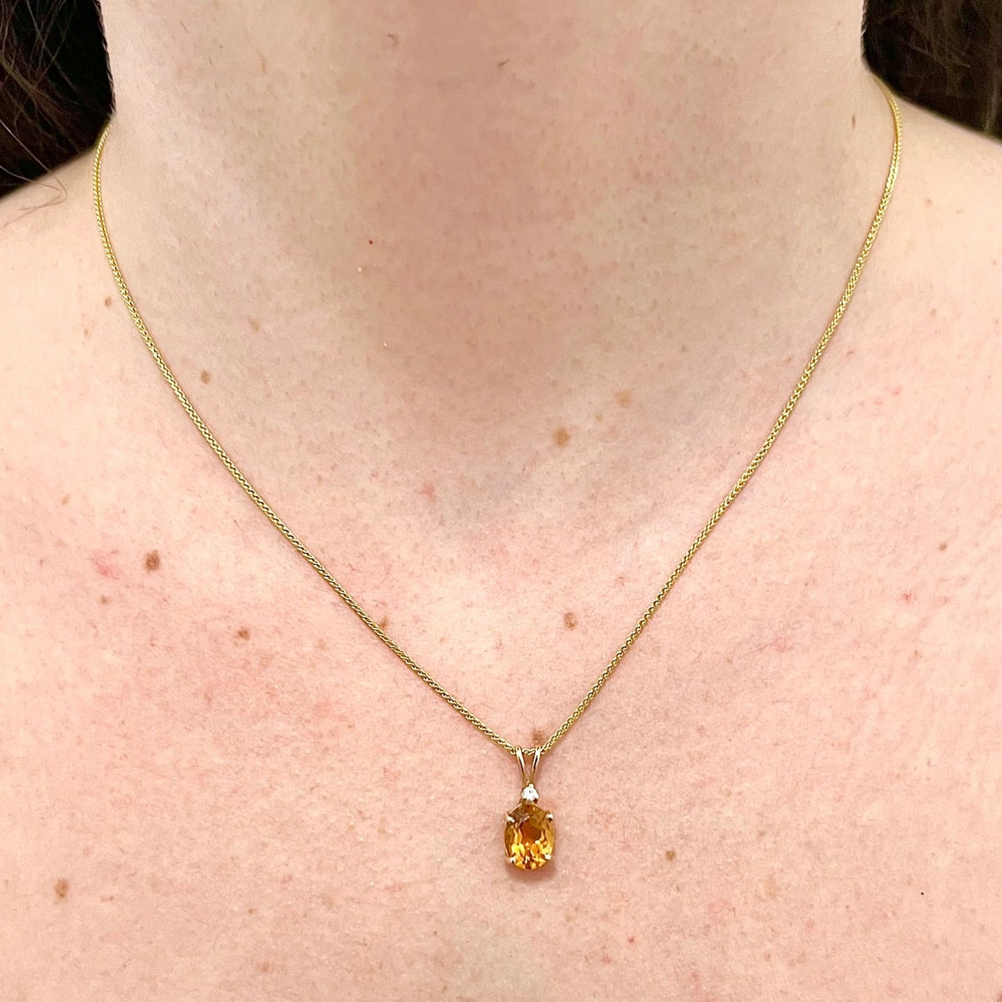 14 Karat Yellow Gold Diamond & Oval Citrine Pendant - WeilJewelry