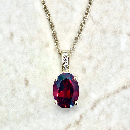 14 Karat Yellow Gold January Birthstone Garnet & Diamond Pendant Necklace - WeilJewelry