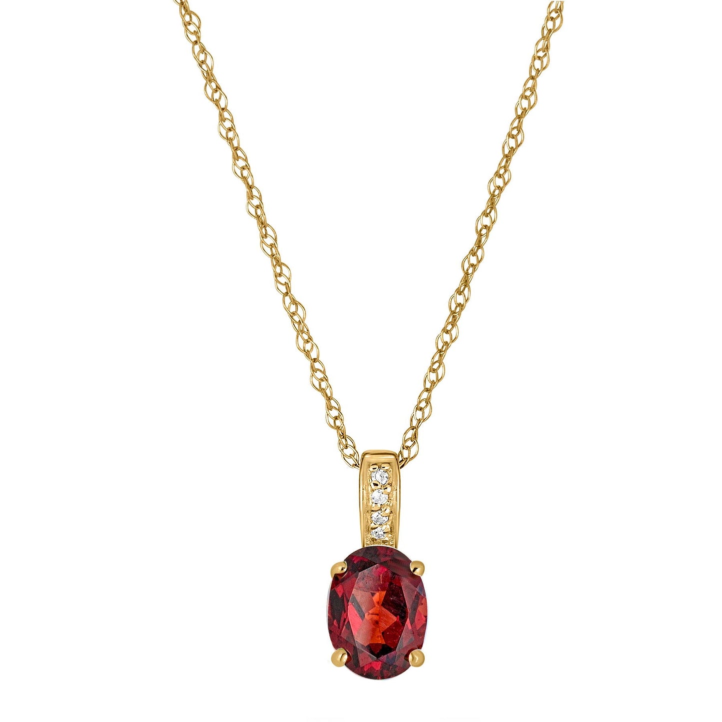 14 Karat Yellow Gold January Birthstone Garnet & Diamond Pendant Necklace - WeilJewelry