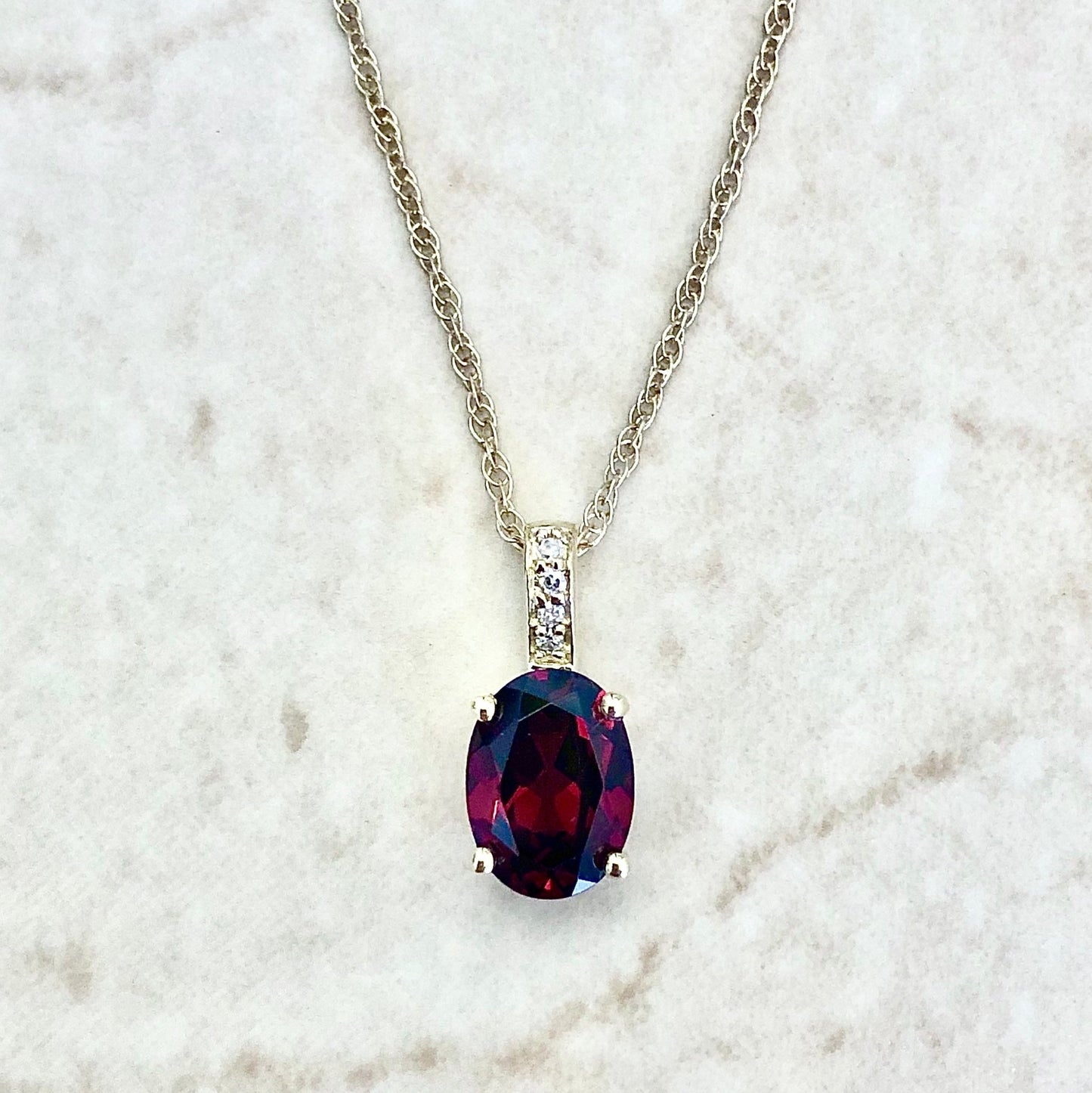 14 Karat Yellow Gold January Birthstone Garnet Diamond Pendant