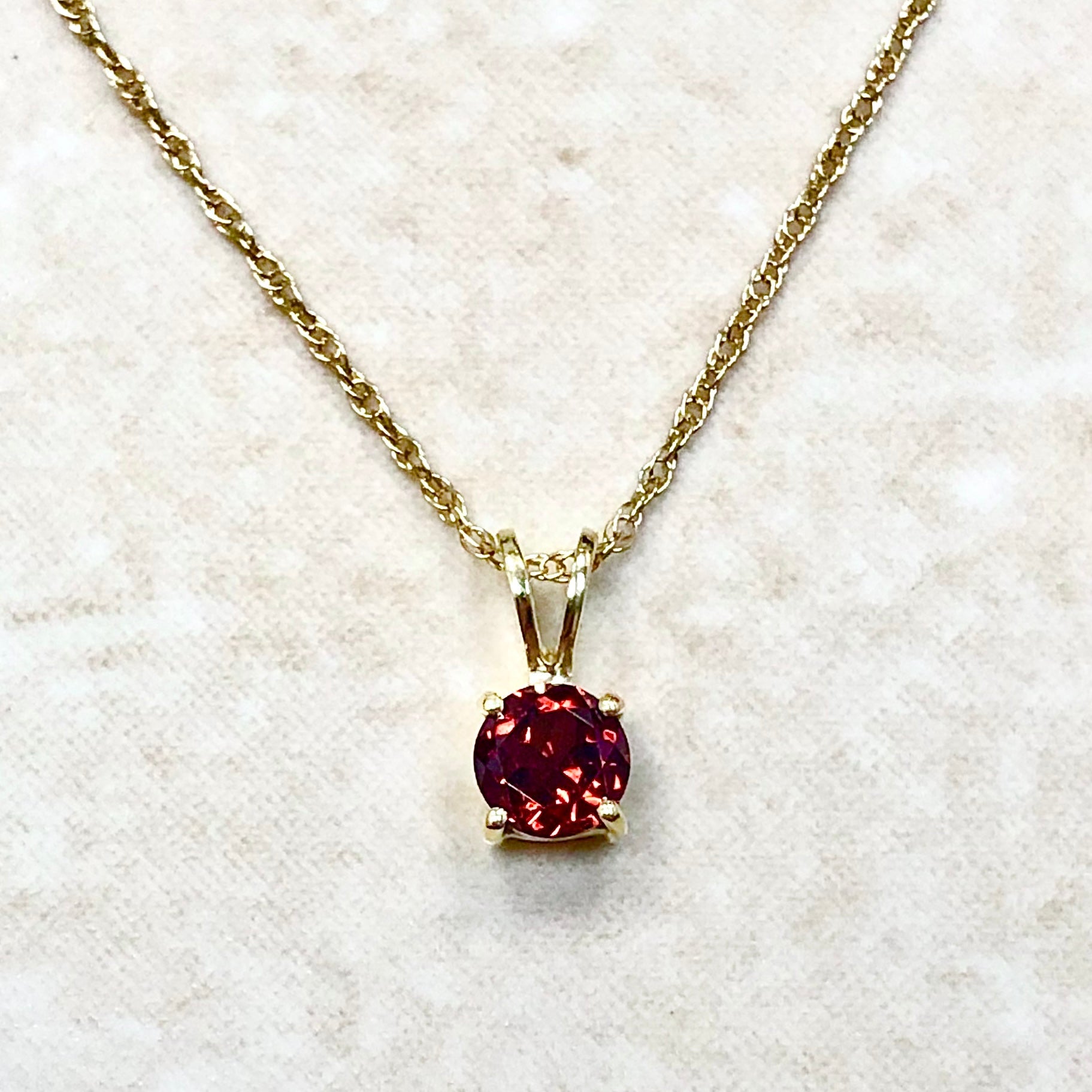 14 Karat Yellow Gold January Birthstone Natural Round Garnet Solitaire Pendant Necklace - WeilJewelry