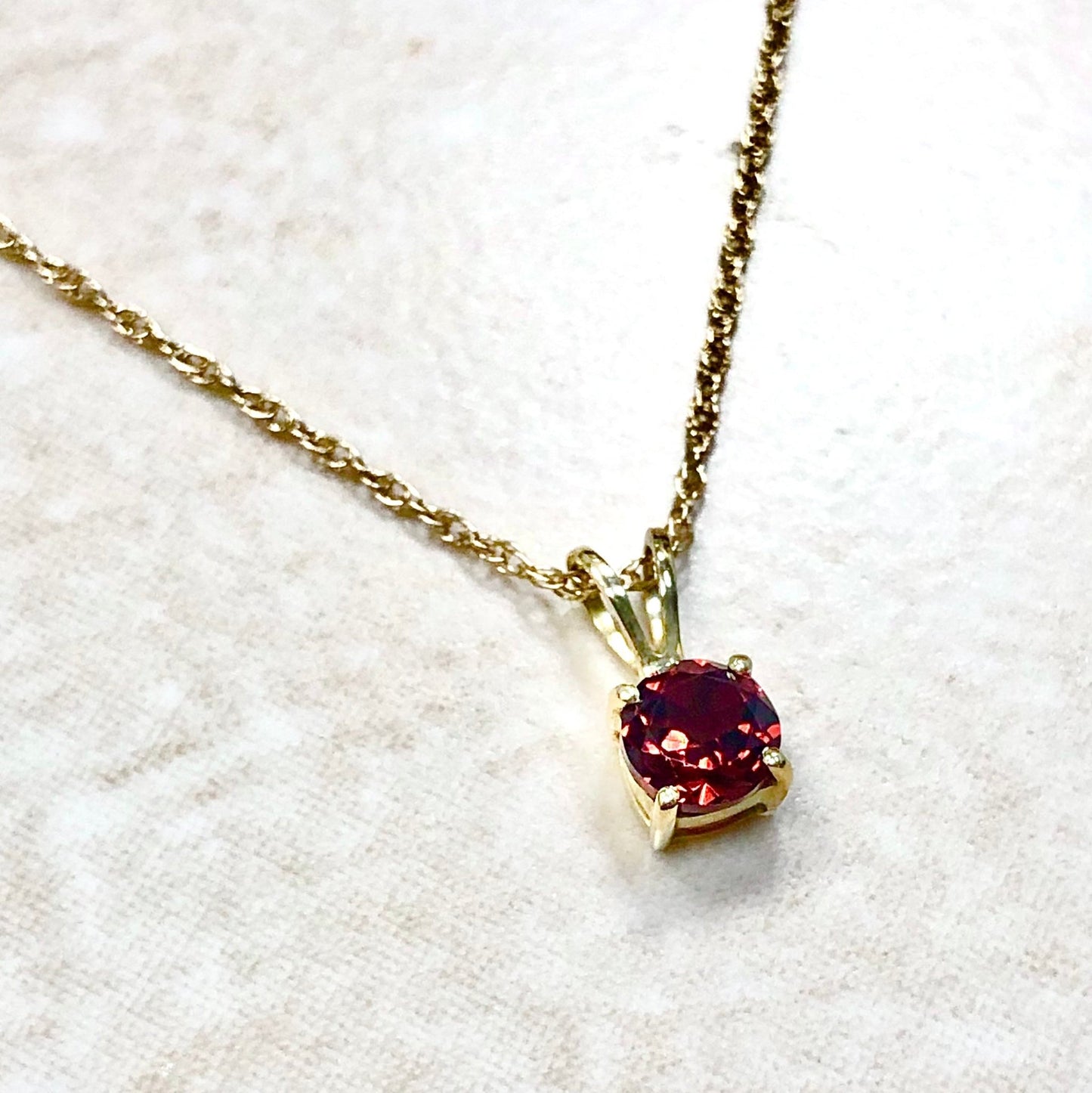 14 Karat Yellow Gold January Birthstone Natural Round Garnet Solitaire Pendant Necklace - WeilJewelry