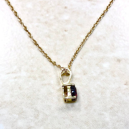 14 Karat Yellow Gold January Birthstone Natural Round Garnet Solitaire Pendant Necklace - WeilJewelry