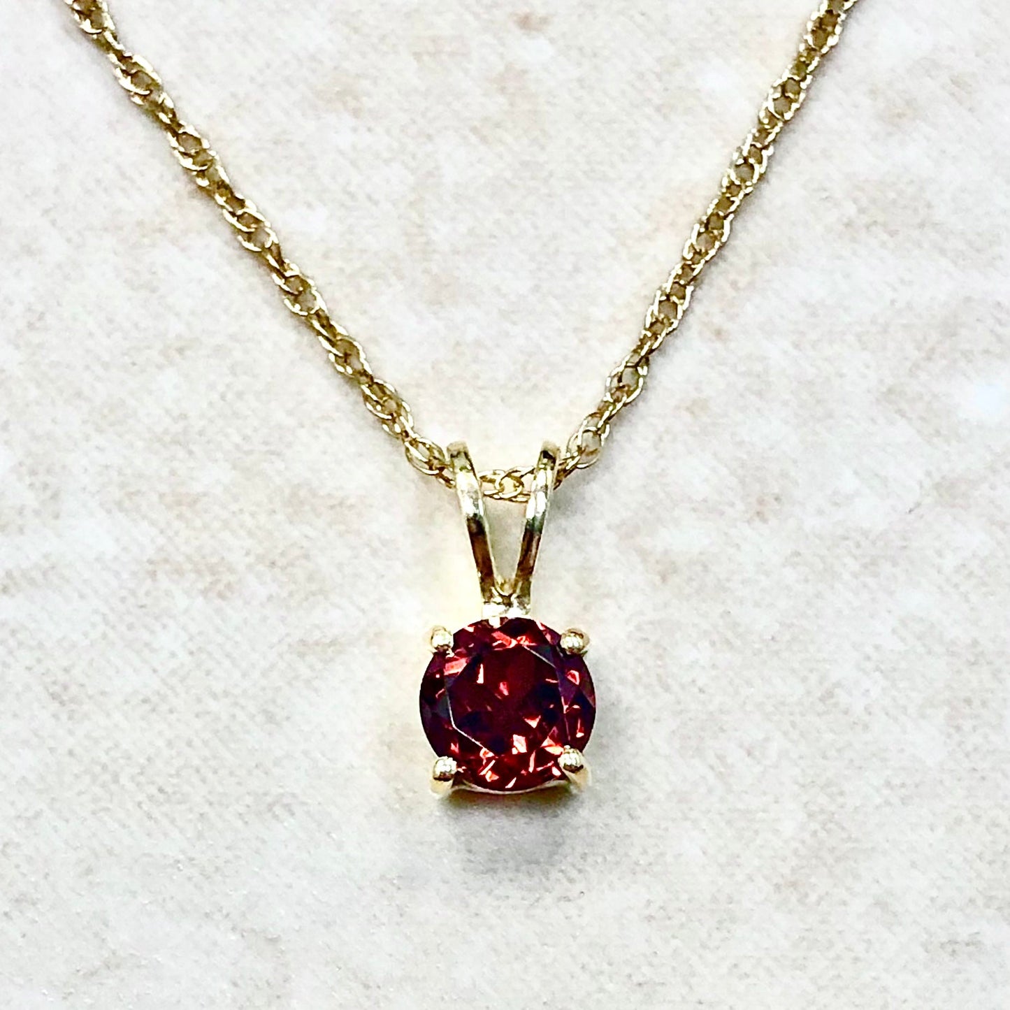 14 Karat Yellow Gold January Birthstone Natural Round Garnet Solitaire Pendant Necklace - WeilJewelry