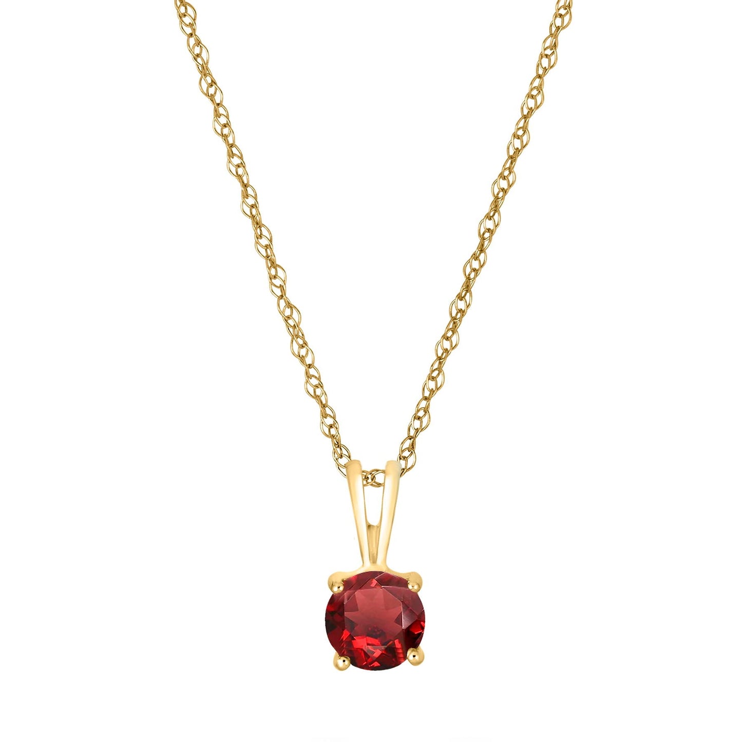 14 Karat Yellow Gold January Birthstone Natural Round Garnet Solitaire Pendant Necklace - WeilJewelry