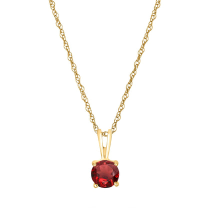 14 Karat Yellow Gold January Birthstone Natural Round Garnet Solitaire Pendant Necklace - WeilJewelry